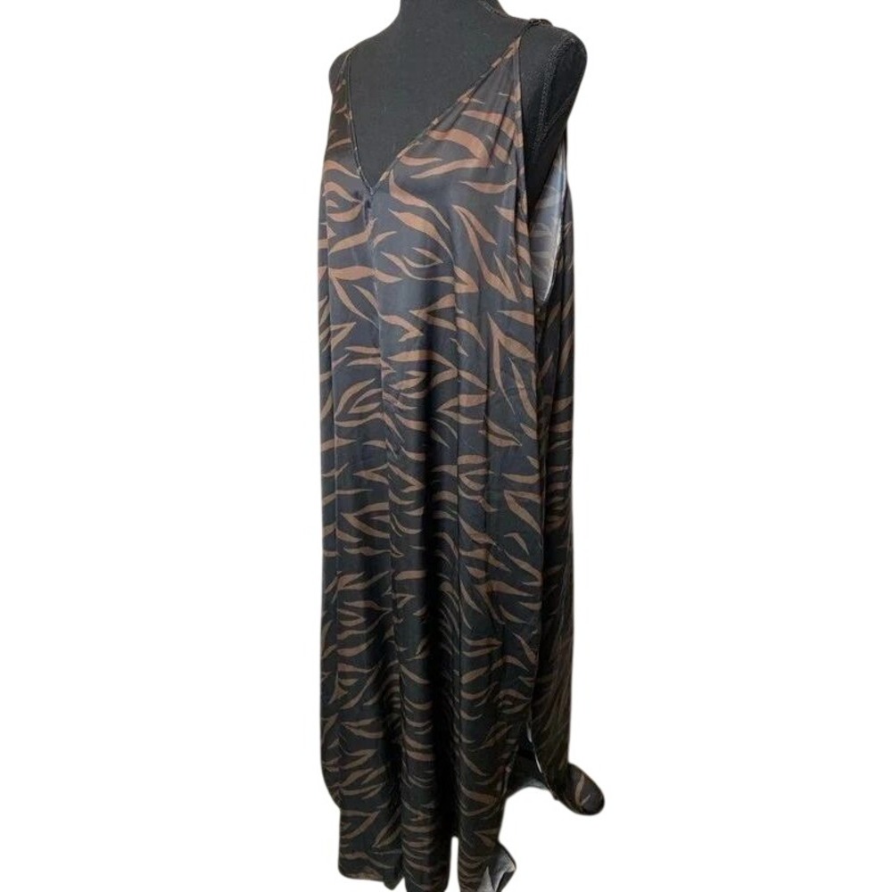 Van Winkle & Co Women 3X Brown Black Tiger Animal Print V-Neck Maxi Dress Slit